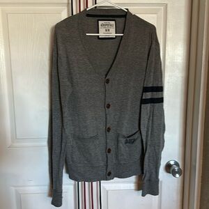 Aeropostale cardigan sweater, gray and navy blue, size M